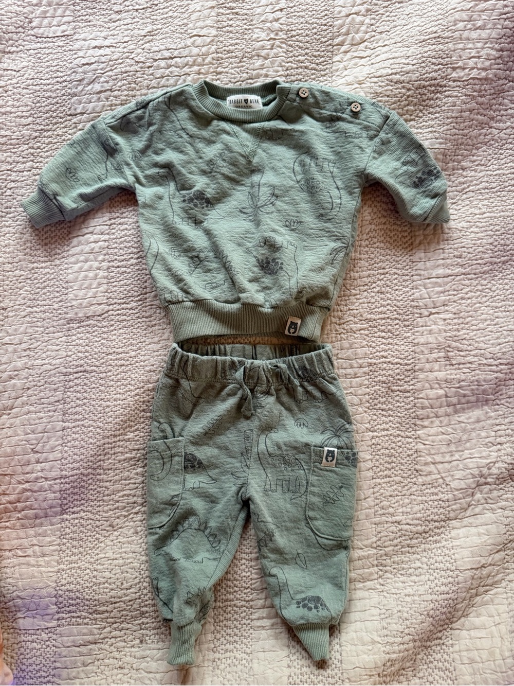 Rabbit & Bear Sage Green Dinosaur Sweatshirt & Jogger Set 0-3 months